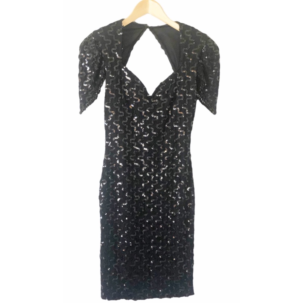 Vintage Lew Magram Black Sequins Cocktail Dress 10